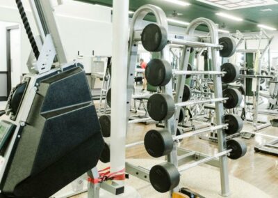 Weights on rack in gym