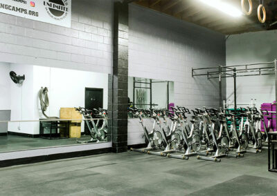 Group of stationary exercise bikes